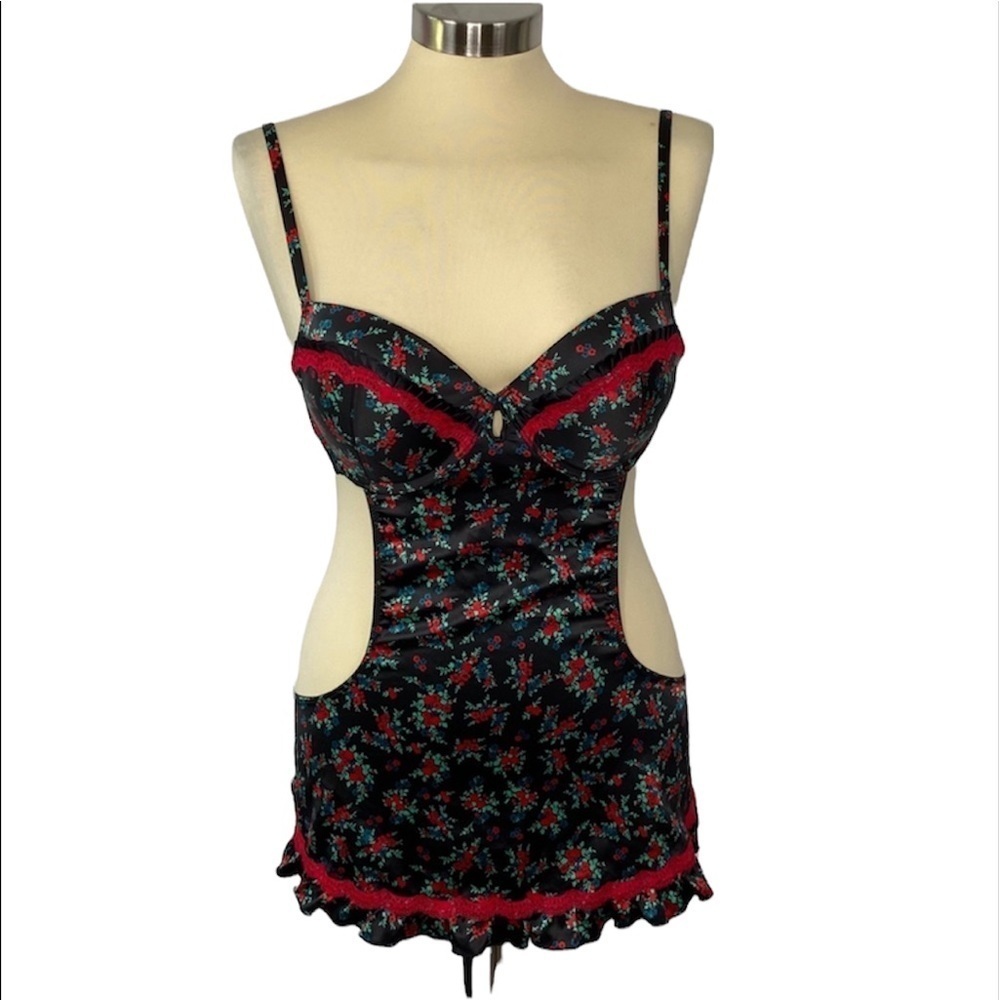 Jezebel Red and Black Floral Lingerie Set